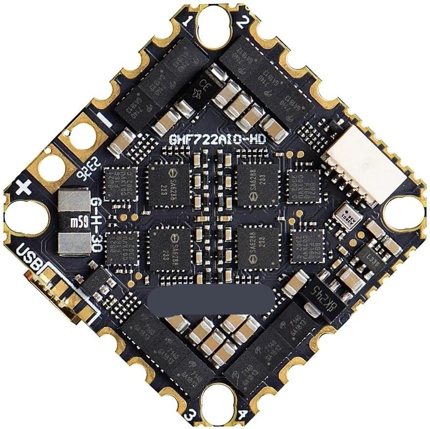 Bottom view of the DUHWQ GHF722AIO-HD F722 Flight Controller and BLHELIS 40A 4in1 ESC