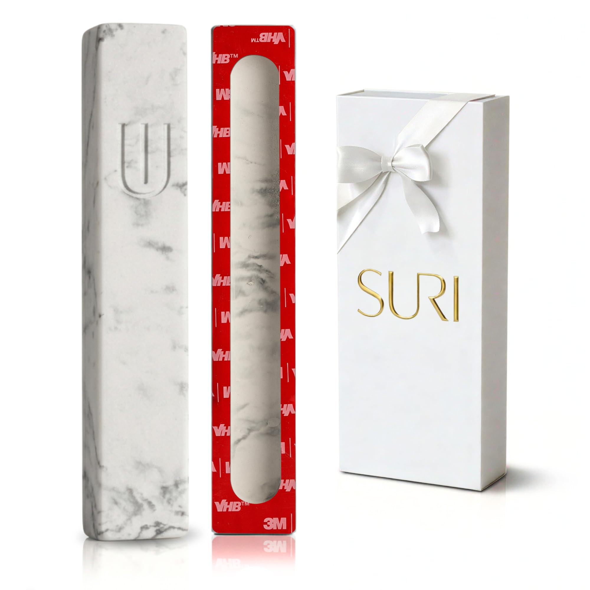 SURI Mezuzah for Door with Scroll – 6 Inch Modern Mezuzah Case with Non Kosher Scroll Included, Fits up to 5” Scroll, Easy Adhesive Installation, Gift Box Included
