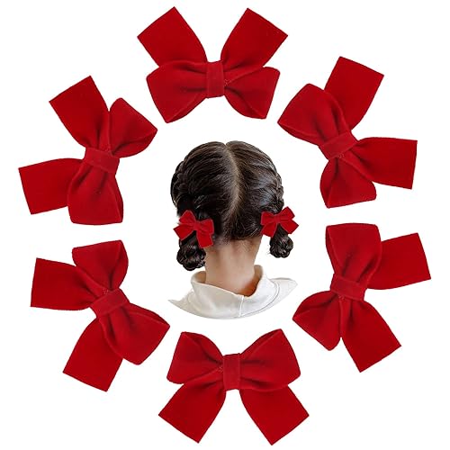 Whaline 6 pinzas para el cabello de terciopelo rojo para el día de San Valentín pasadores de pelo con lazo rojo pasadores de moño de cocodrilo