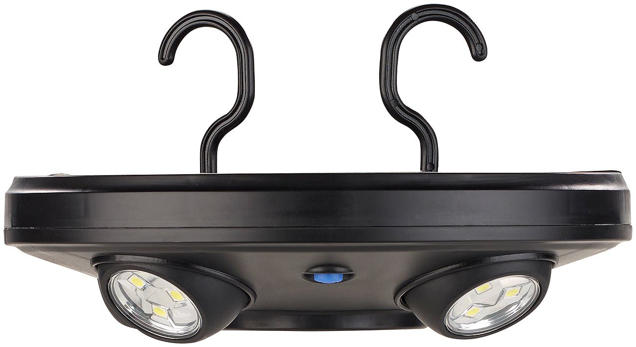 Luminea Schirmbeleuchtung LED: LED-Schirmleuchte LSL-250 mit 4 dreh- und dimmbaren Spots, 250 Lumen (Sonnenschirmbeleuchtung, Schirmlampe, Zelt)