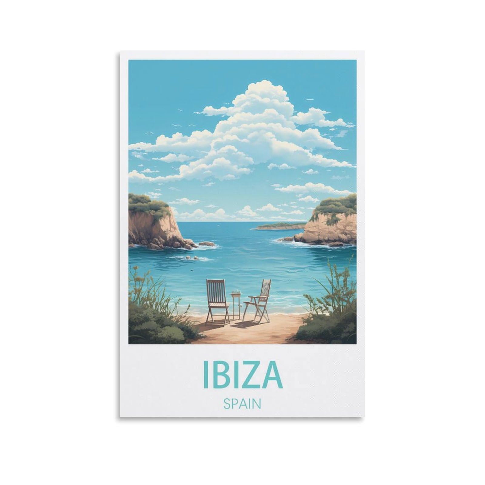 Puplum Unframe-Style Ibiza Spain Vintage Travel Poster Landscape 20X30inch(50X75cm) Canvas Wall Art Posters For Living Room Decor Paintings For Home Decor