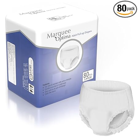 Marquee Optima Pull-up Diaper for Incontinence| Adult Underwear with Pant style|Super Absorbency and Odour Lock Adult Pull-Up | Large size (Count 80 Pieces) - Waist Size 40 to 50 inches