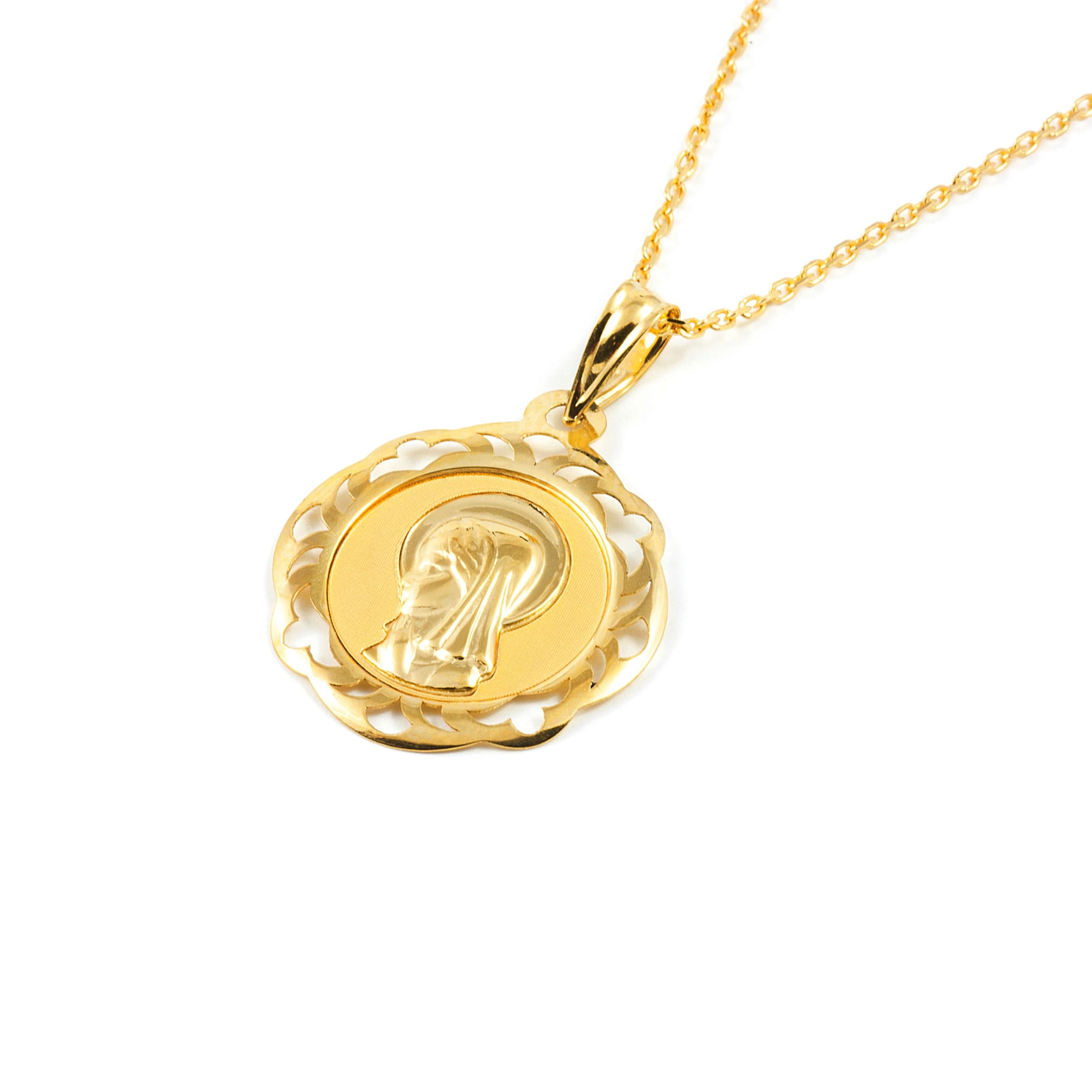 Monde Petit Medaglia religiosa pendente Oro Giallo 18K Personalizzata Vergine Bambina Rotonda Opaca e Lucida 20 x 18 mm - Certificato di garanzia - 1277