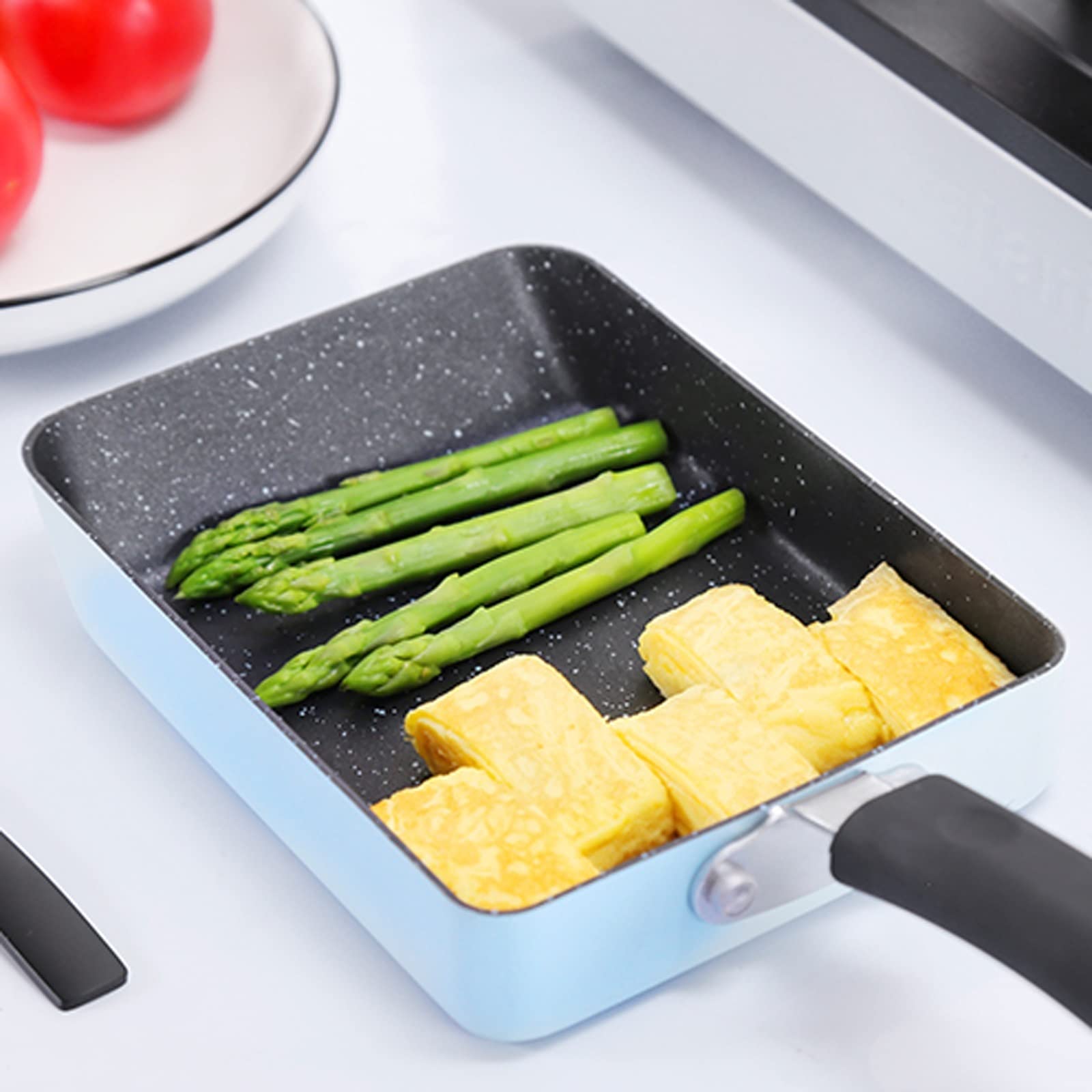 Küchenpfanne, Antihaft-Pfanne, quadratisch, Grillpfanne, Steak-Pfanne, Bratpfanne, Wok-Kochpfanne mit Haushaltspfanne, antihaftbeschichtet, Blau