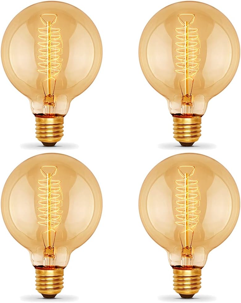4-Pack Edison Light Bulbs 60W, G25/G80 Globe Vintage Incandescent Edison Bulb Set, 2100K Warm ...