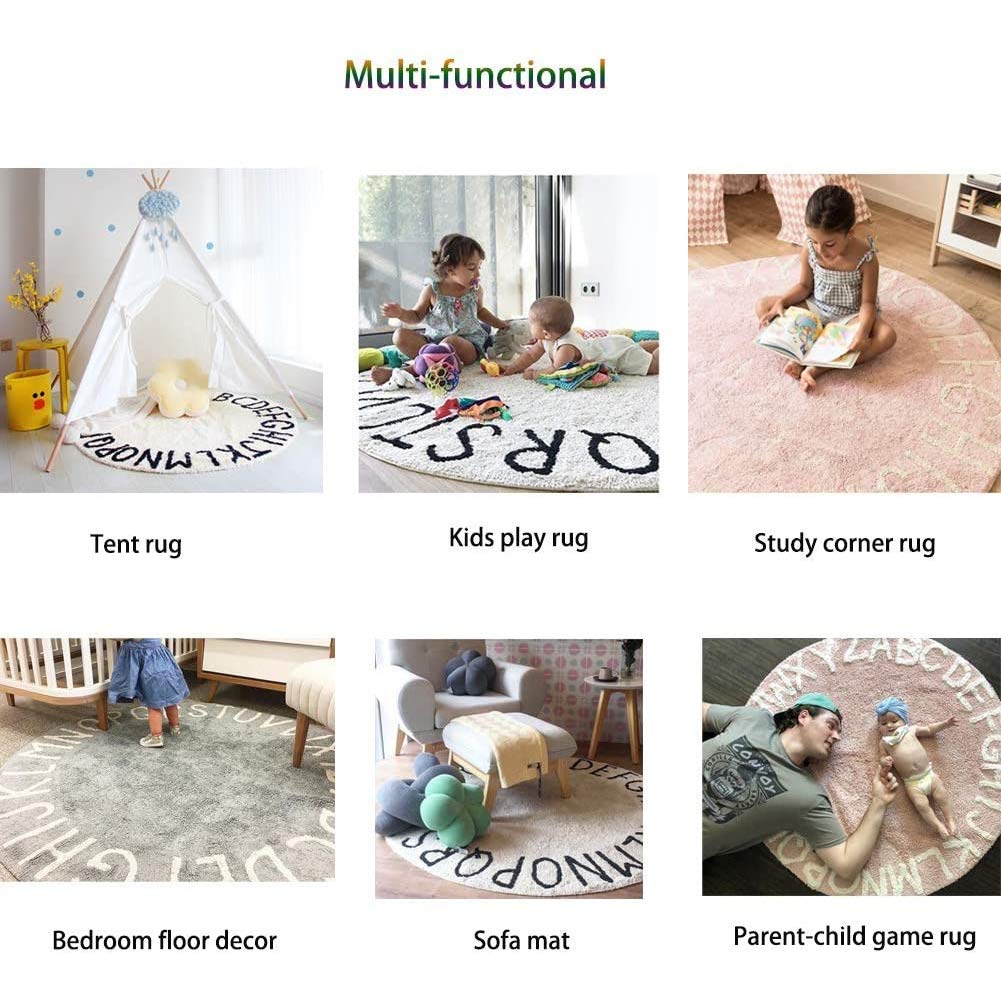 Duży Dywan Dla Dzieci Przedszkole Okrągłe Dywany ABC Edukacyjne Area Alfabet Mat, Non-Slip Rugs For Baby Camping Namiot Game Play Ho-Blue 120cm Diame