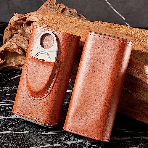 Cigar Case Travel Humidor Kit,The Leather Cigar Accessories with Cutter & Case Cedar-Lined for Optimal Freshness- Men's Present Set for Home and Office - Image 5