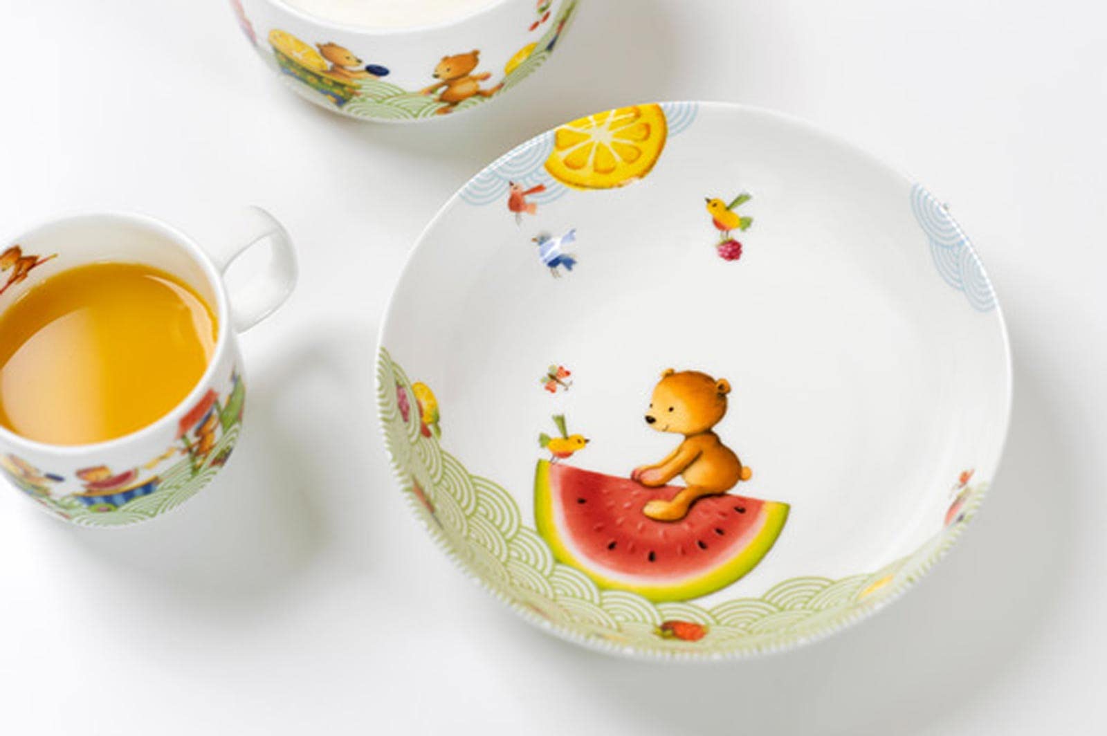 Villeroy & Boch Hungry as a Bear Essen-Set mit Löffel 3-teilig – Kinderteller & Airplane-Breilöffel – Premium Porzellan & Edelstahl, Spülmaschinenfest & Mikrowellensicher