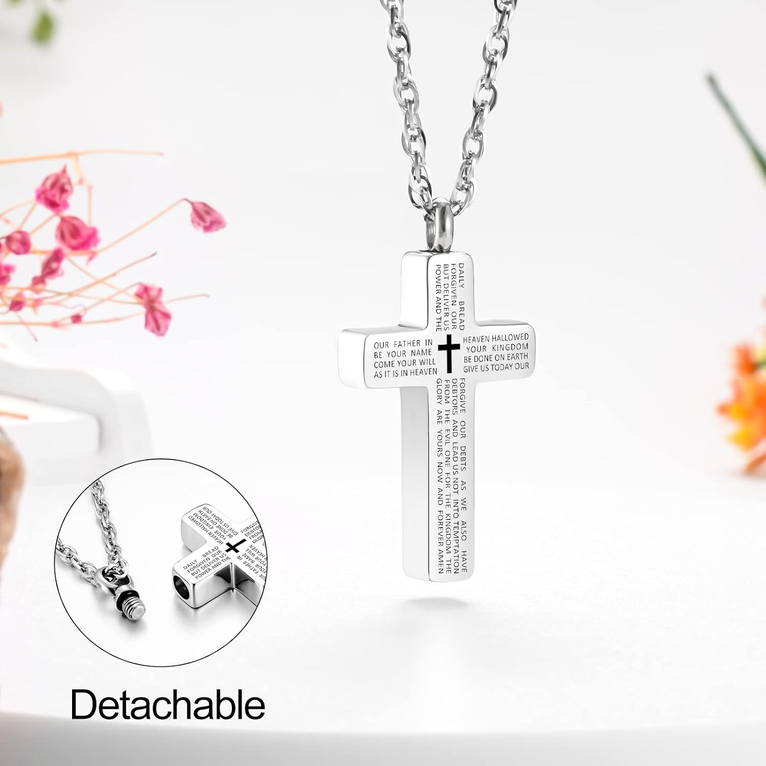 Cremation Cross Necklace for Ashes Stainless Steel Cross Urn Pendant Ashes Holder Memorial Jewelry-With Me Always - Image 2