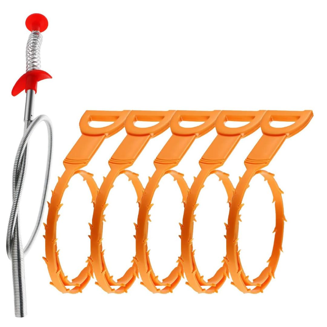 Babaroce All Purpose Far reaching Drain Clog Remover tool 6 Piece Set Drain Weasel Drain Augers Unclog Sink Hair Removal Device Drain Hair Clog Removal Tool kitchen gadgets shower drain hair catcher