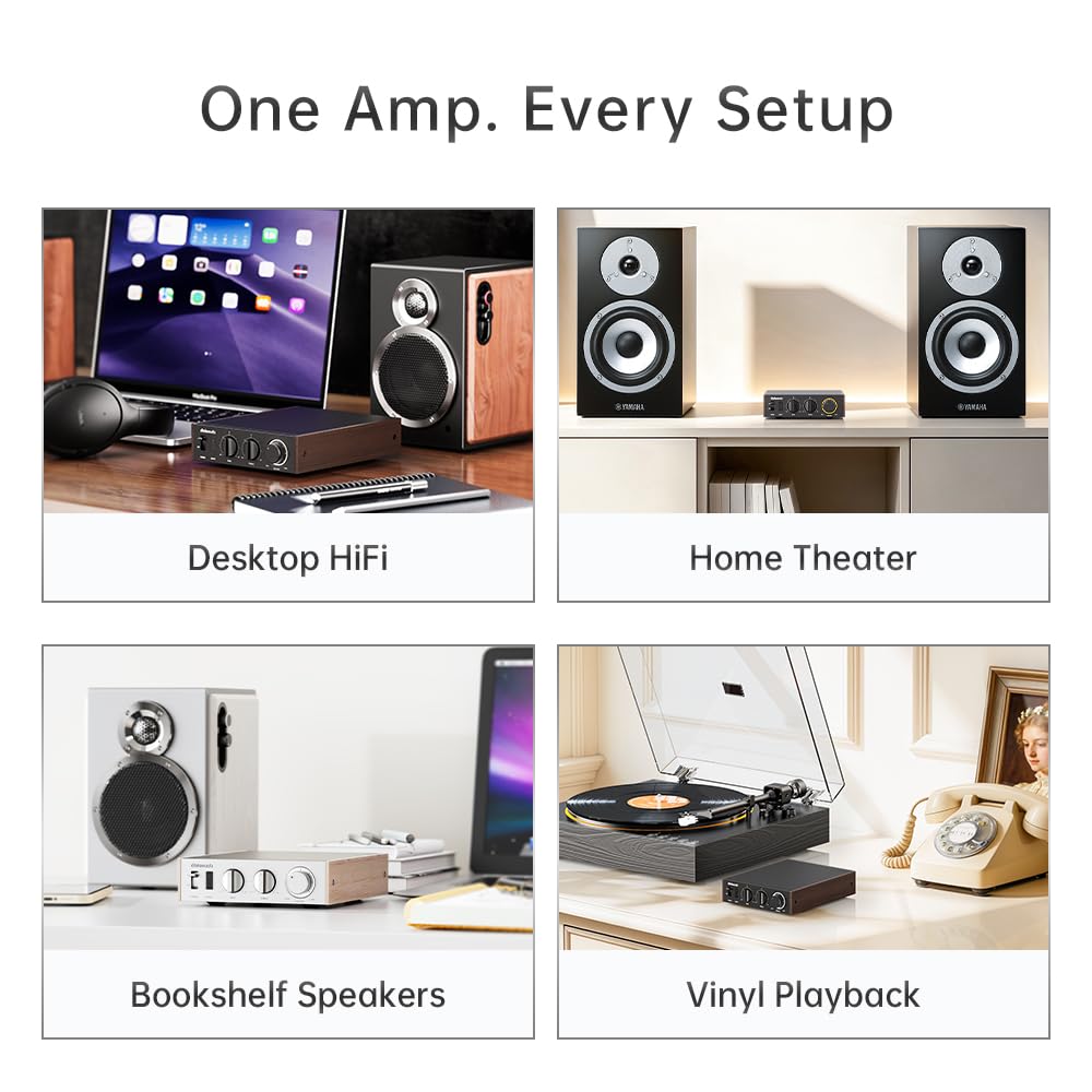 JadeAudio Livello 1 Desktop HiFi Bluetooth LDAC Amplificatore 2×300W Classe D, ingresso USB/coassiale, uscita subwoofer, amplificatore stereo per Home Theater/computer/altoparlanti con alimentazione