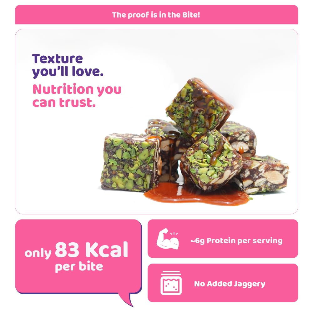 Flyberry Gourmet Medjool Date and Dry Fruit Bites 160 gm I Date Barfi Made with Dates, Cashews, Almonds, Pista, Pumpkin Seeds, Oats, Jowar and Pure Ghee I Dry Fruits Nuts, Natural Energy Snacks, Healthy Snacks Sweets | No Added Sugar | 6g Protein per serving 4