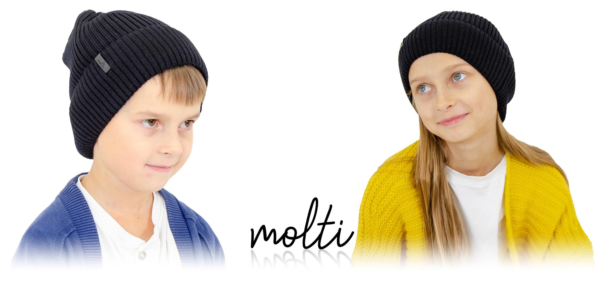 molti Dziecięca czapka beanie, 100% wełna z merynosów, dzianina, bez pomponu, oddychająca i wygodna, rozmiar 52-54, w 5 kolorach
