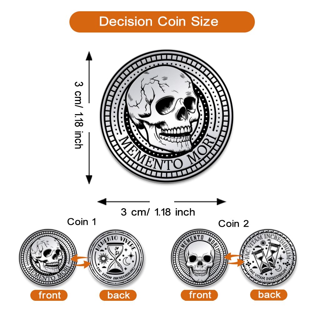 UNICRAFTALE 2Pc Memento Mori Coin Hourglass Skull Challenge Coins 2 Styles Memento Reminder Token Skull Token Medallions for Daily Stoic Practice Meditation Stoicism Gifts for Women Men - Image 4