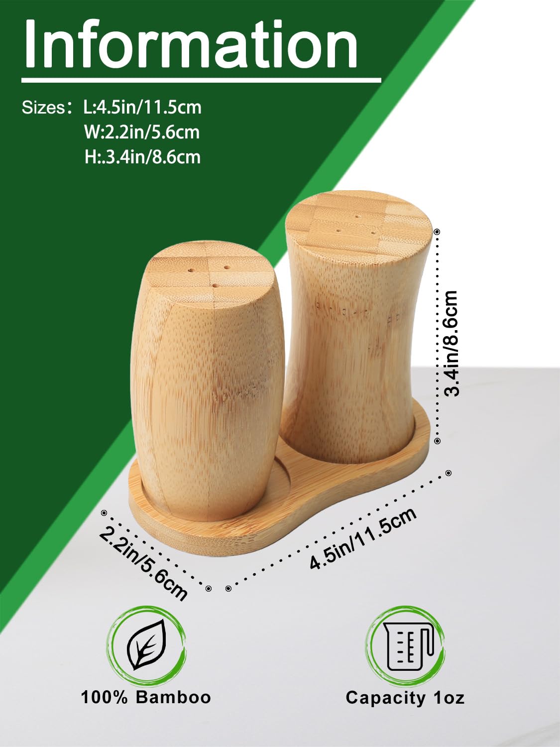 Juego de saleros y pimenteros, pequeños saleros de bambú con estante base para cocina, camping, barbacoa, granja, estilo rústico para decoración de mesa de comedor, diseño único, 1 onza, juego