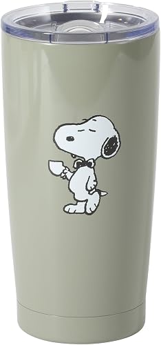 Peanuts Snoopy Stay Chill 17 oz Insulated Stainless Steel Tumbler with Lid, Double Wall Thermal Drink Cup for Hot & Cold Beverages, Green