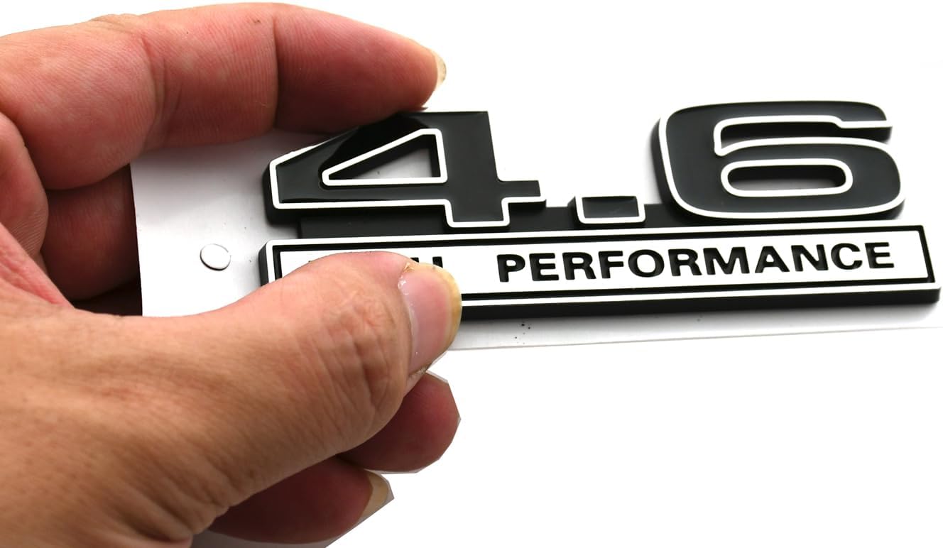1pc 4.6 Liter High Performance Engine Emblems Badge 3D Decals Stickers Cars Trucks (Chrome Black) - Image 2