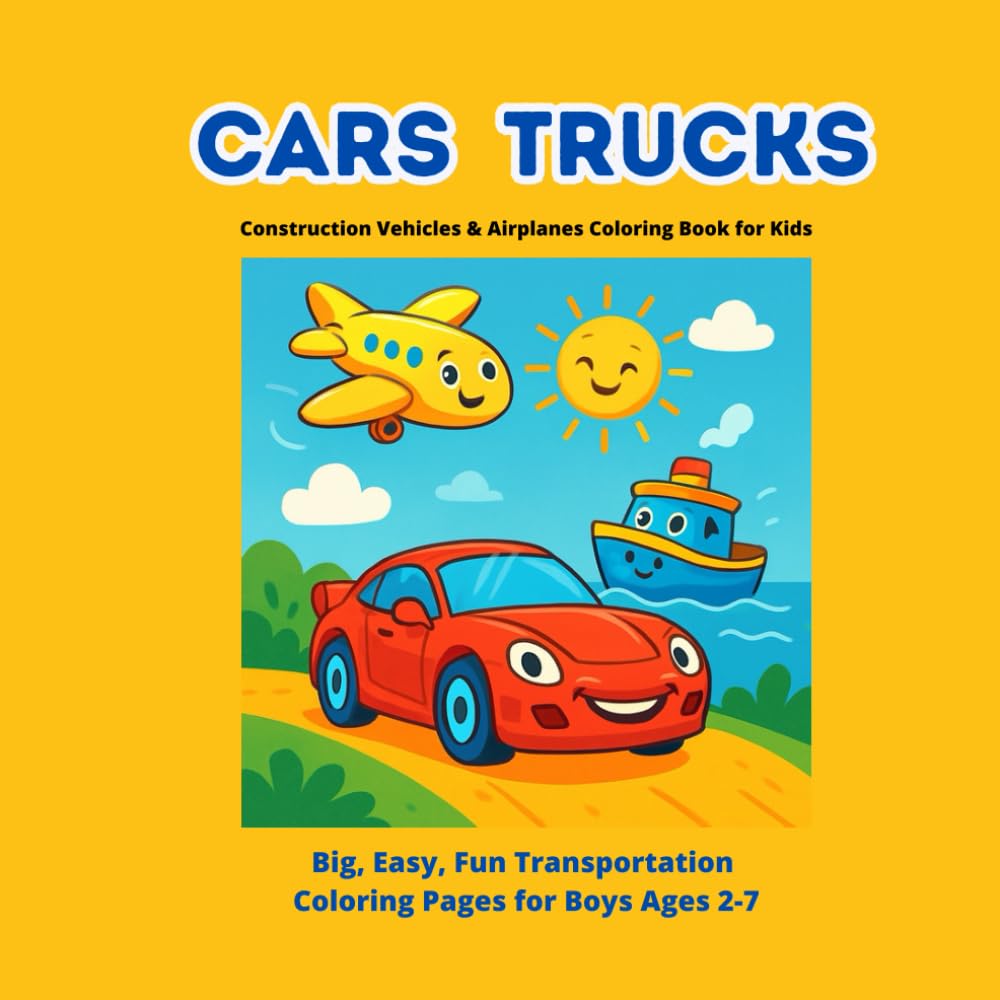 Cars, Trucks, Construction Vehicles & Airplanes Coloring Book for Kids: Big, Easy, Fun Transportation Coloring Pages for Boys Ages 2-7: Fun Learning ... — Big Vehicles, Diggers, Planes, and More!