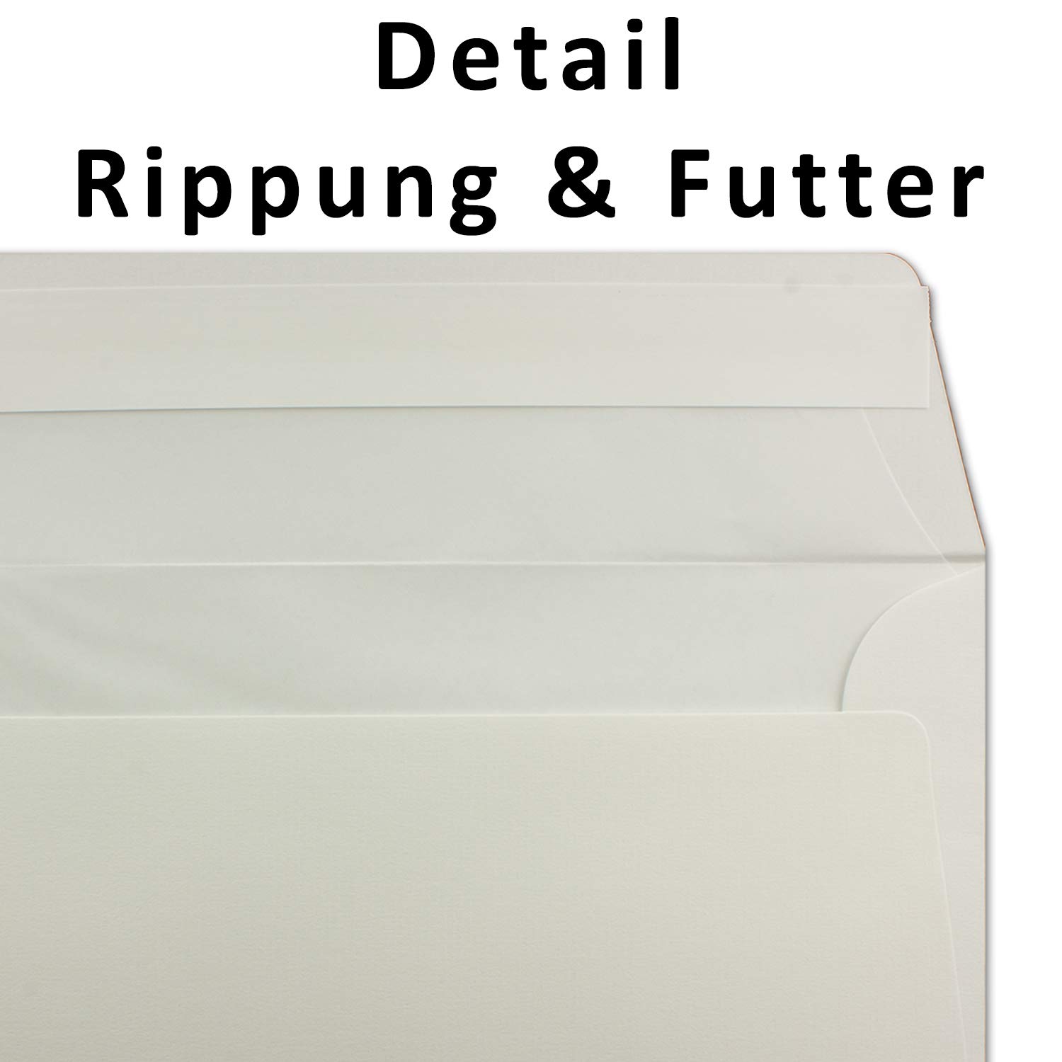 250 x koperty DIN długie 11 x 22 cm prążkowane w kolorze białym z podszewką z białego papieru jedwabnego 110 g/m² samoprzylepne