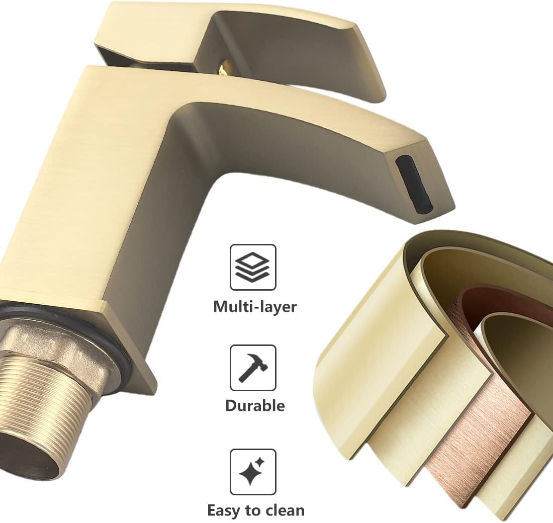 Robinets de lavabo en or brossé avec vidage de salle de bain cascade robinets mitigeur