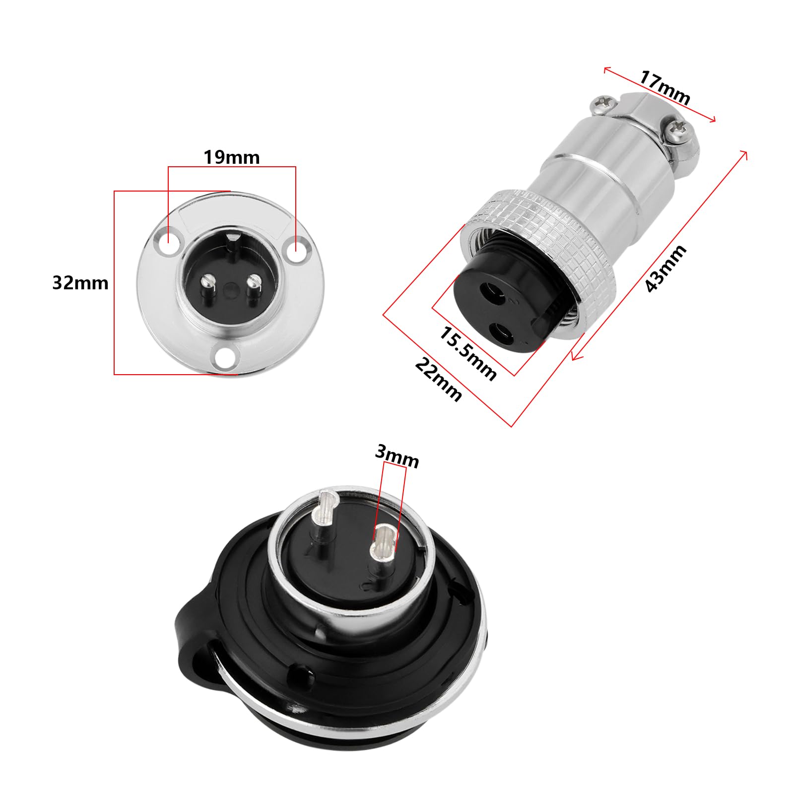 VGOL 2 Sets 2Pin Aviation Connector Plug Adapter Flange Socket Electrical Connector with Srews for Cars Trucks Drones 19mm 250V 20A - Image 4