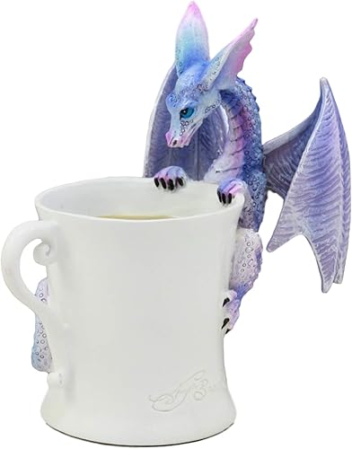 Miniatura 4 de Ebros Amy Brown Whatcha Drinkin Peeking Midnight Teacup Dragon Statue 4.5 pulgadas de alto caprichosa bebida té o café, escultura decorativa