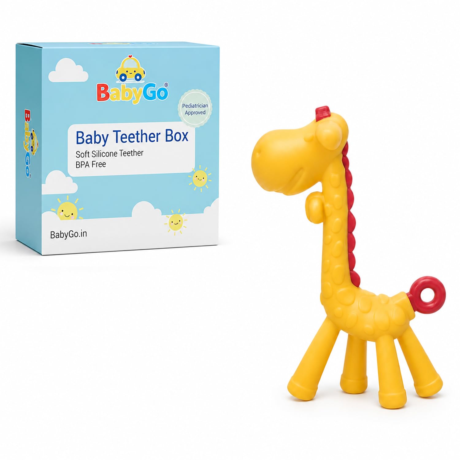 BabyGo Colorful Silicone Giraffe Teether Toy |Soft Chewing Soother, Gum Massager & Oral Development Teething Relief for Babies |Safe BPA-Free Material, Easy Grip Design for Infants & Toddlers (Yellow)-image-38