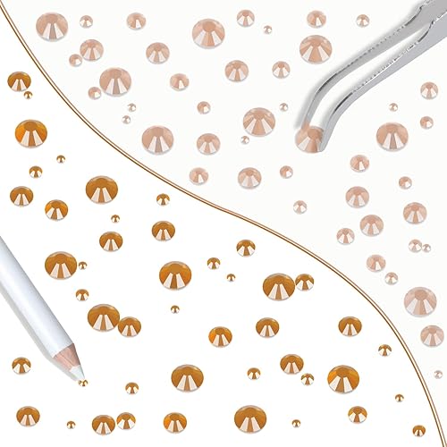 Miniatura 5 de LPBeads 6400 diamantes de imitación termoadhesivos de topacio y champán, parte trasera plana, 5 tamaños mixtos, gemas de cristal redondas con pinzas