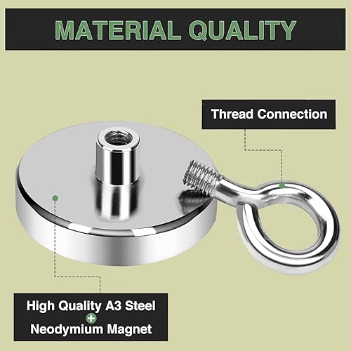 Miniatura 4 de Imanes de neodimio súper fuerte, 330 libras (330.7 lbs) fuerza de tracción magnética de pesca, imán de caza de tesoros submarinos para ríos, lagos,