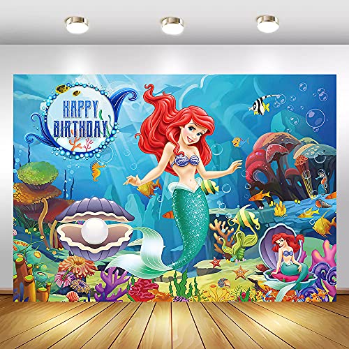 Mermaid Princess Backdrop for Birthday Party The Little Mermaid Birthday Backdrop Under The Sea Mermaid Background for Photography Mermaid Birthday Party Banner Supplies for Girl Birthday 7x5FT