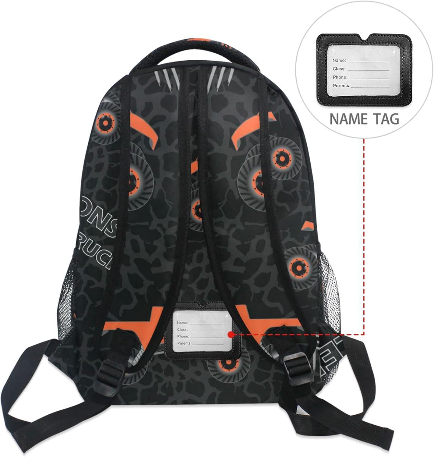 Orange Monster Truck Boys Girls Kids School Backpacks Bookbag, Elementary School Bag Travel Backpack Daypack