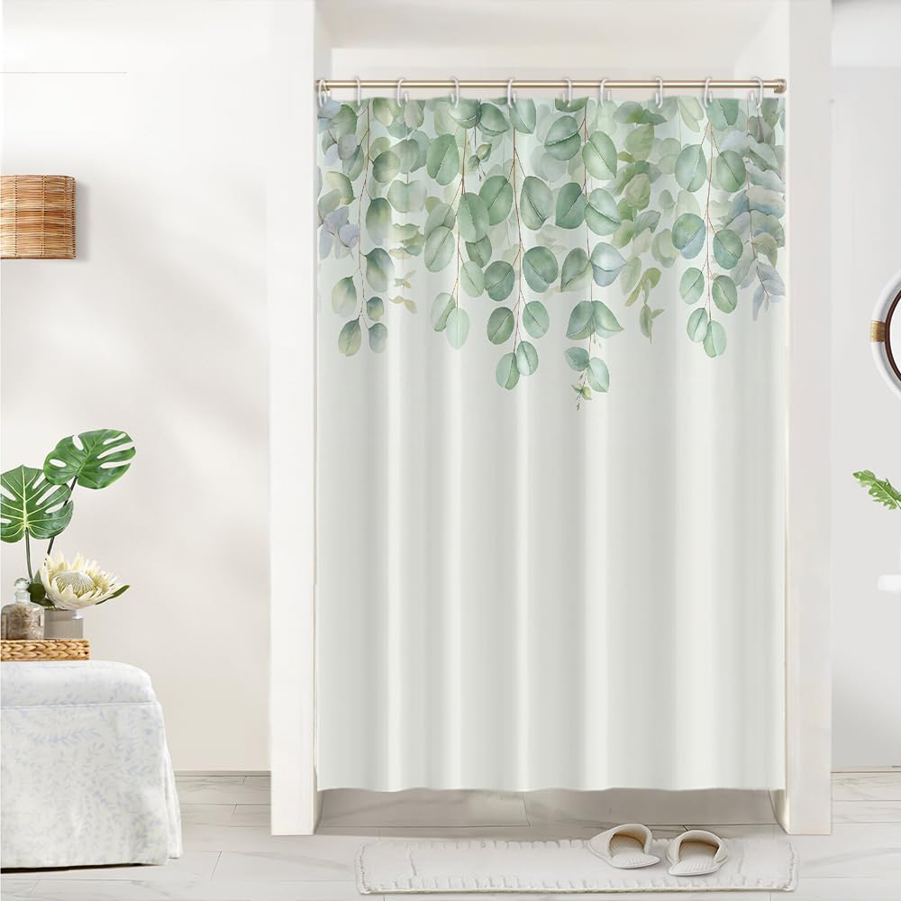 Cortina de Ducha de Hoja Eucalipto, Cortinas de Ducha Verde Oro Abstracto Planta Cortinas de Baño Antimoho Impermeable Lavable Tejido de Poliéster Cortina Ducha con 12 Ganchos 120x200cm — view 46