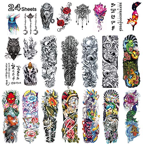 Kotbs 24 Sheets Full Arm Temporary Tattoos, Tattoo Sleeves for Men Women Waterproof Removable Extra Large Temporary Tattoo Stickers Body Art Fake Tattoo Kotbs 24 Sheets Full Arm Temporary Tattoos, Tattoo Sleeves for Men Women Waterproof Removable Extra Large Temporary Tattoo Stickers Body Art Fake Tattoo