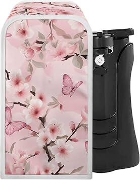 TODIYADDU Pink Flower Butterfly Can Opener Cover for Women Electric Kitchen Appliance Dust Covers with Durable Construction Fashion Can Opener Dust Covers Keep Your Kitchen Clean Holiday Gifts