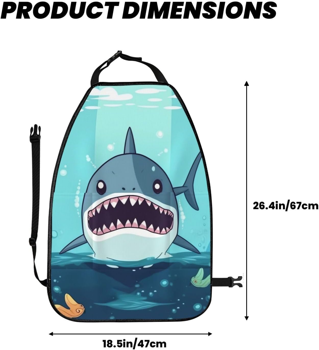 Cartoon shark floating in water Kick Mats with Organizer - 2 Pack Backseat Protector, Personalized Anti-kick Storage Mat for Car Seats, Heavy Duty Waterproof Backseat Car Organizer Decor Accessories