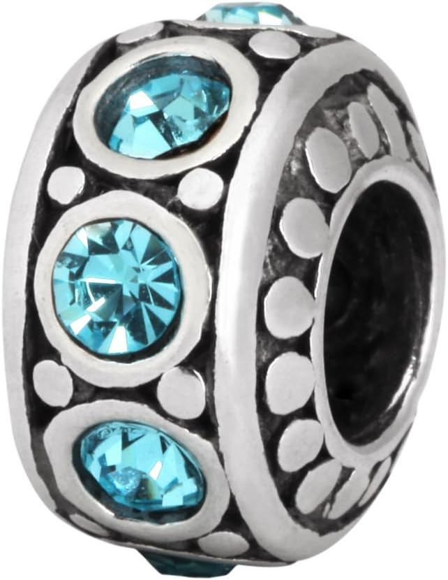 Sterling Silver Charm March Birthstone Charm Bead Aquamarine Swarovski Crystal fits All Charm Bracelet Women Girls Mother’s Gifts EC212