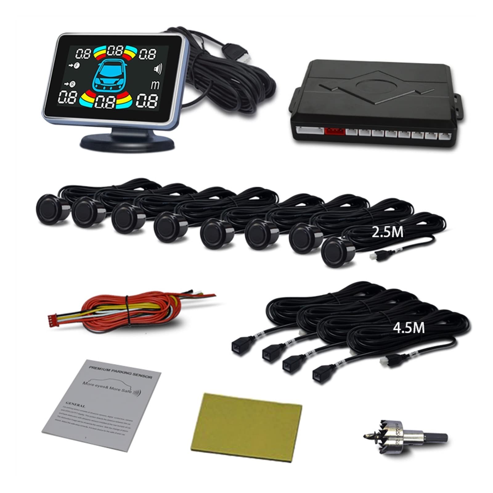 Dashcam, 8 Sensore di parcheggio Auto Automobile Retromarcia Radar backup Elettronica Rilevatore automatico posteriore Kit assistenza cicalino(Noir)