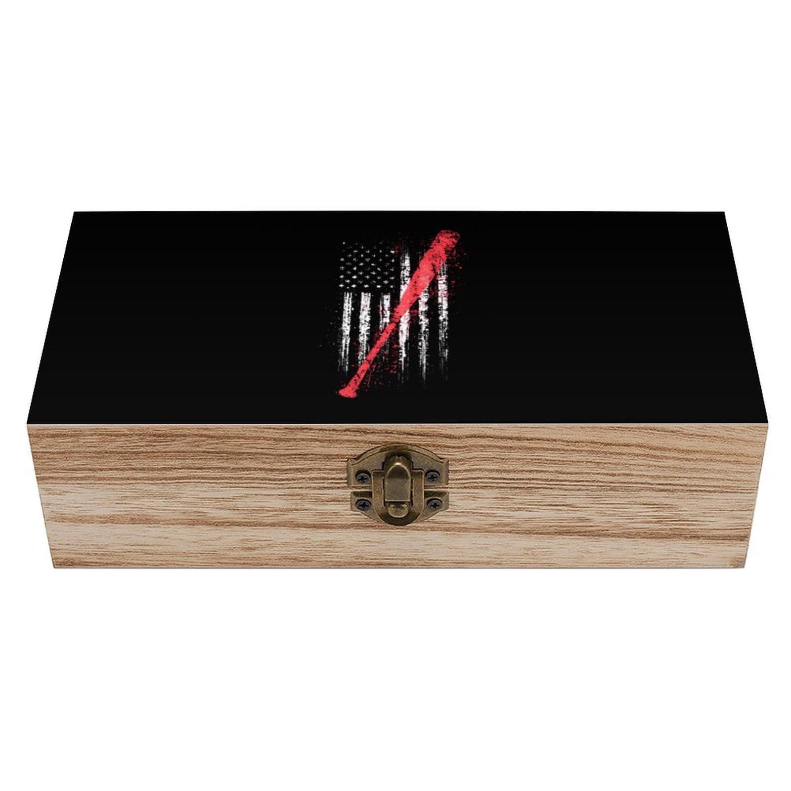 HLBSDM U.S.A. Flag Baseball Bat Wooden Storage Box Craft Memory Keepsake Treasure Chest Box Jewelry Organizer