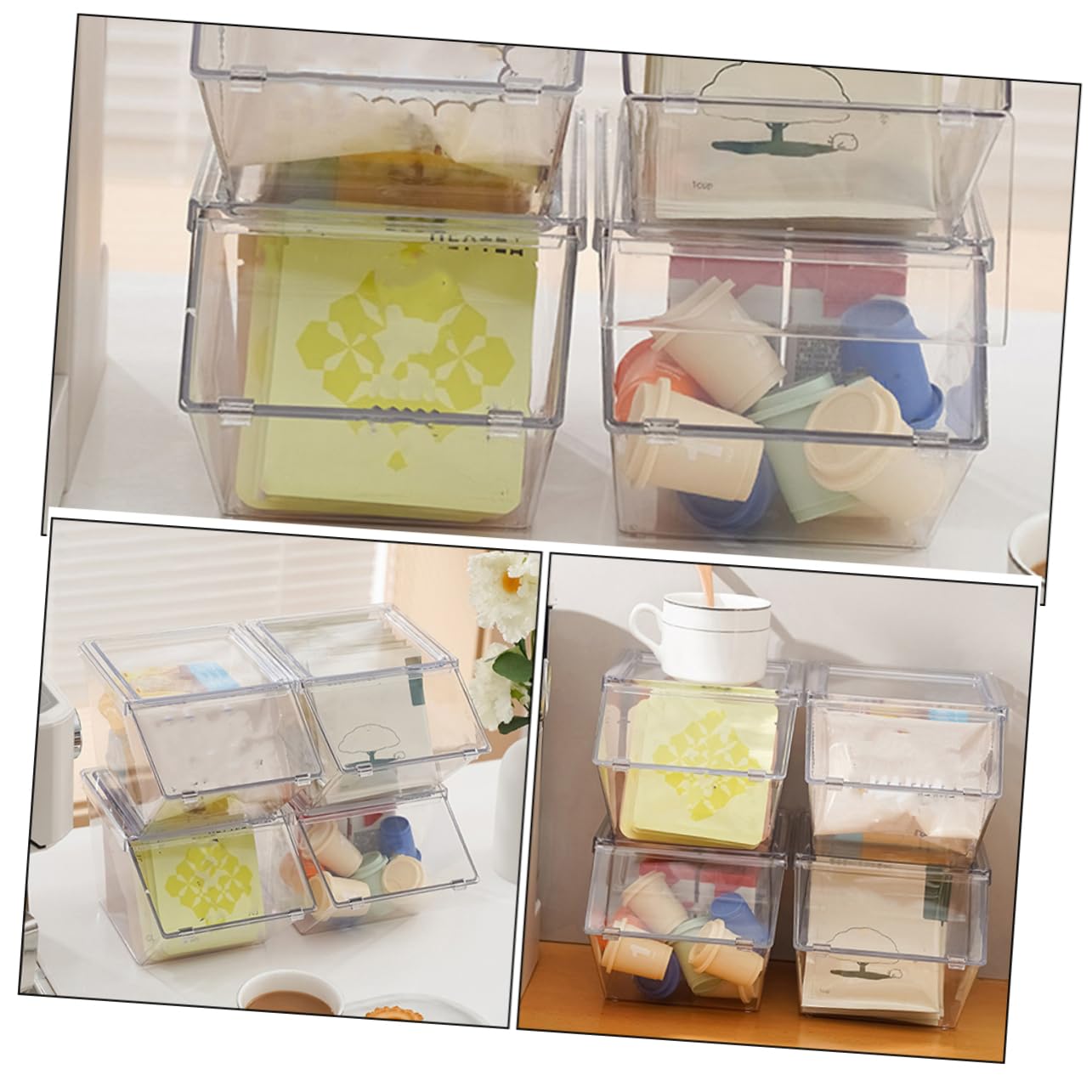 Garneck 4pcs Box Tea Bag Organizer Drink Condiment Bag Holder Flask Sugar Bag Holder Machine Fruit Canisters Coffee Pod Holder Cocoa Tea Bags Seasoning Packet Organizer Acrylic Transparent
