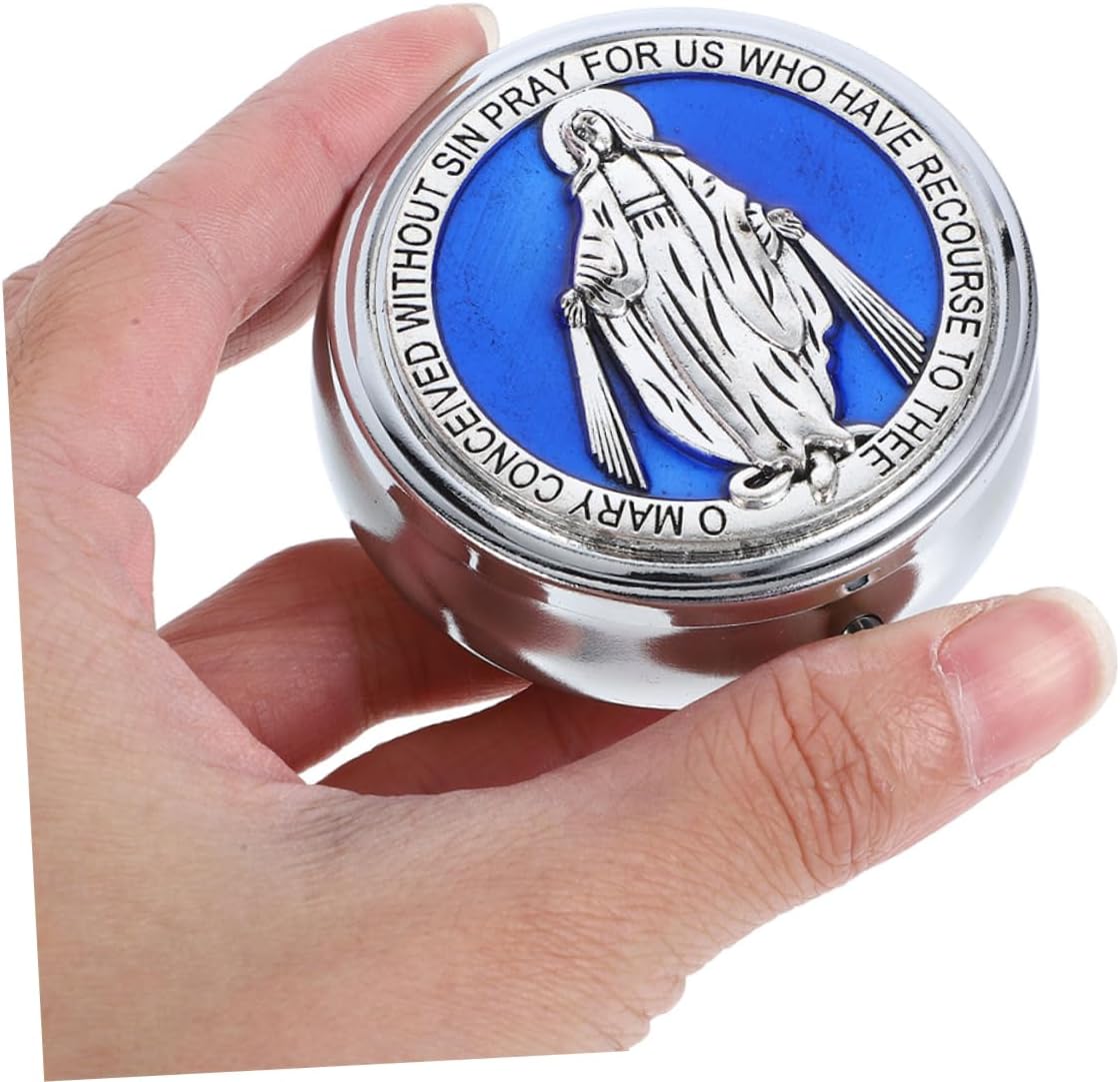 VICASKY 2Pcs Religious Souvenir Chest Elegant First Holy Communion Rosary Box with Mirror Sturdy Metal Round Storage Case Jewelry Organizer for Catholic Prayer Beads