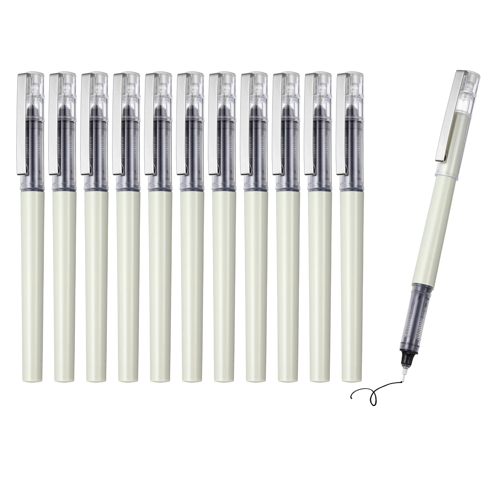 PATIKIL 12Pcs Liquid Ink Rollerball Pens, 0.5mm Fine Point Needle Tip Pens Smooth Writing Gel Ink Quick Dry Black Ink for Office Note Taking Journaling, Light Green Body