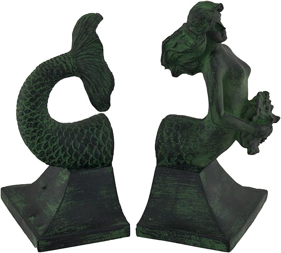Mermaid Top and Tail Verdigris Finish Bookend Set