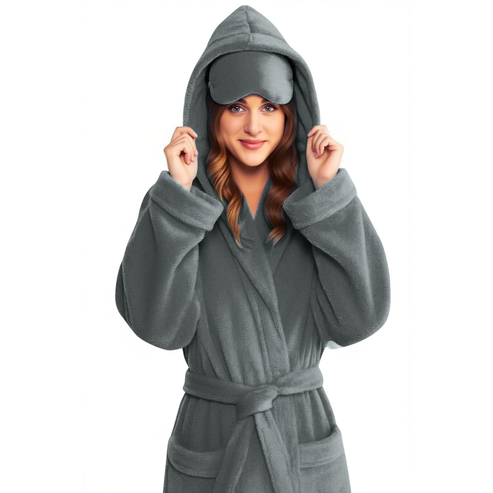 Accappatoio Donna In Flanella Con Cappuccio E Tasche Vestaglia Invernale | Kimono Con Cintura Regolabili Loungewear A Manica Lunga Camicia Da Notte Donna Comoda Pesante Caldo Sleepwear Loungewear