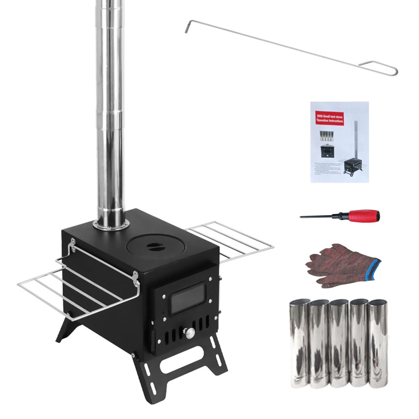 Poêle à bois de camping mini réchaud portable pliable en acier inoxydable avec tuyaux