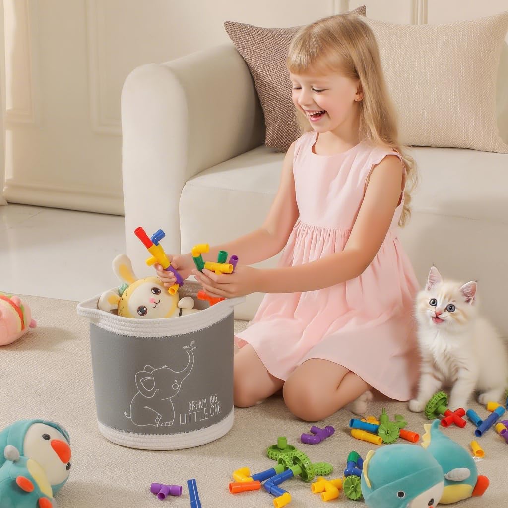 Tidelit Toy Basket for Baby Laundry Hamper Blanket Baskets Cute Elephant Nursery Hampers Toy Storage Basket - Image 3