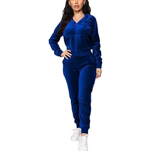 BOGURST Velour Tracksuit Set Womens Sweatshirt Full Zip Hoodie Sweatsuit and Casual Jogger with Pockets
