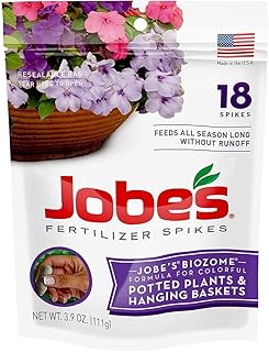 Jobe�s Fertilizer Spikes for Flowering Plants 8-9-12 Time Release Fertilizer for Hanging Baskets andPotted Plants, 18 Spikes per Package (2 Pack)