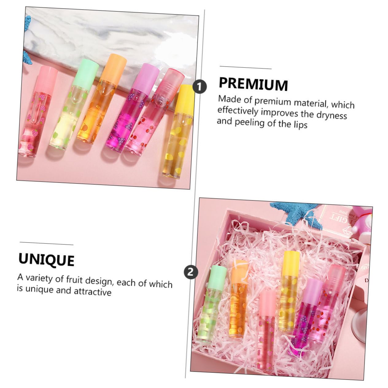Labiales Líquidos Transparentes 12 Piezas Diseño de Fruta Humectantes | Formato Portátil, Textura Ligera, Acabado Incoloro, para Mujeres, Obsequio de Invierno, Plástico y Líquido