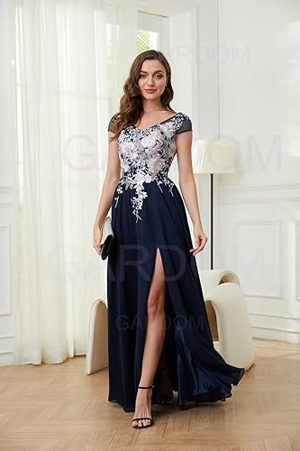 Miniatura 9 de Bordado cuello en V vestidos de madre de la novia para boda 2025 encaje gasa maxi formal madre novio vestido con aberturas