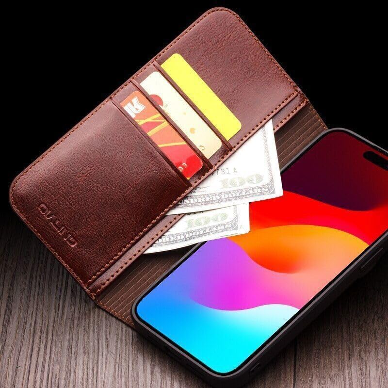 Étui rigide iPhone 14 Pro Max marron protégeant l'écran avec rabat en cuir - 4